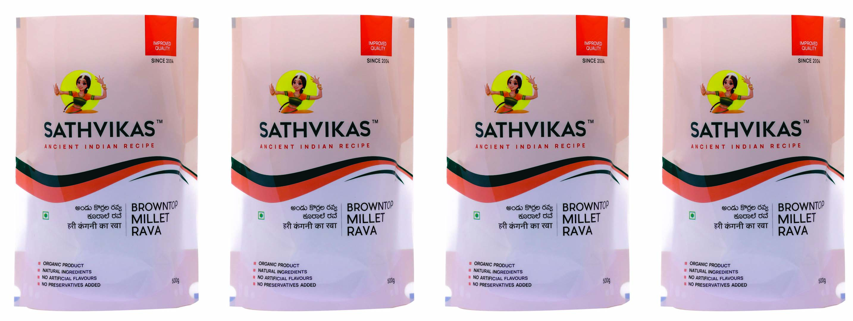 Sathvikas Andu Korralu / Brown Top Millet Ravva (500 grams) Pack Of 4.